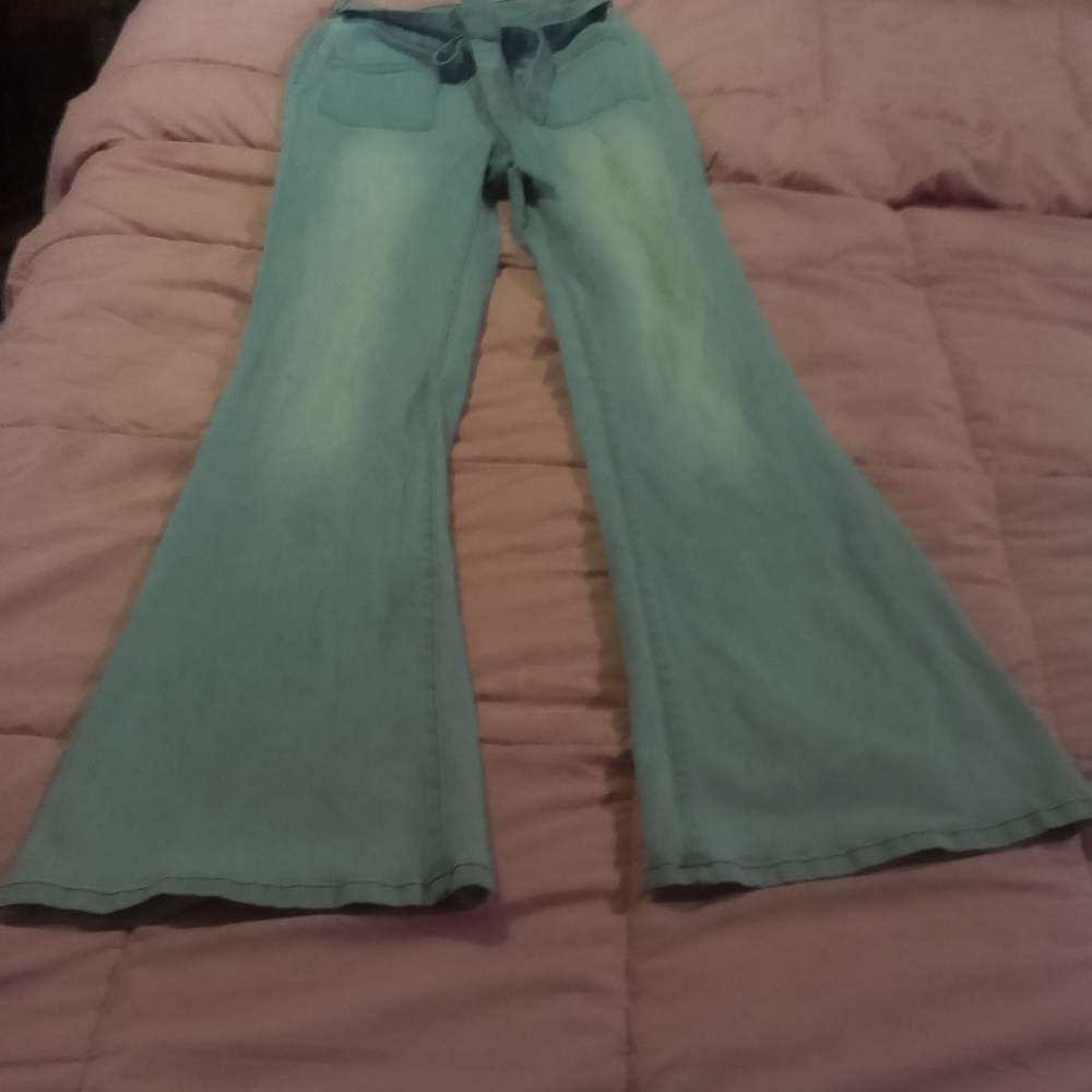 Zara Blue Boho‎ Flare Wide Leg Jeans Retro Style